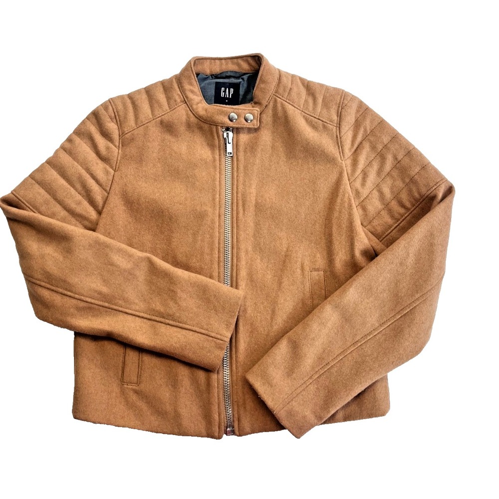 Gap Moto Wool Blend Jacket Women's sz M Camel Tan Brown Lined Streetwear Indie